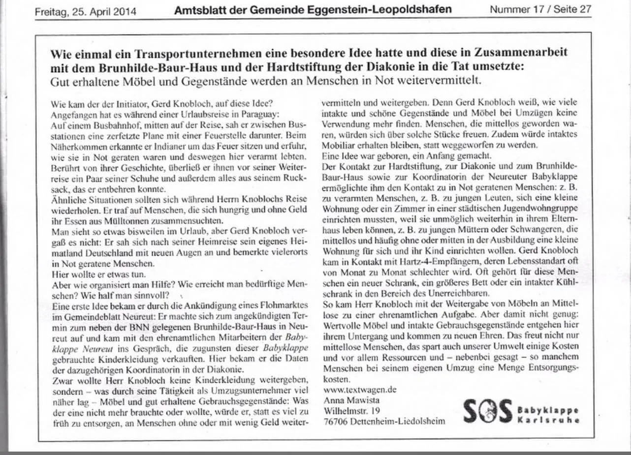 Amtsblatt Eggenstein-Leopoldshafen vom 25. April 2014, Seite 27.
